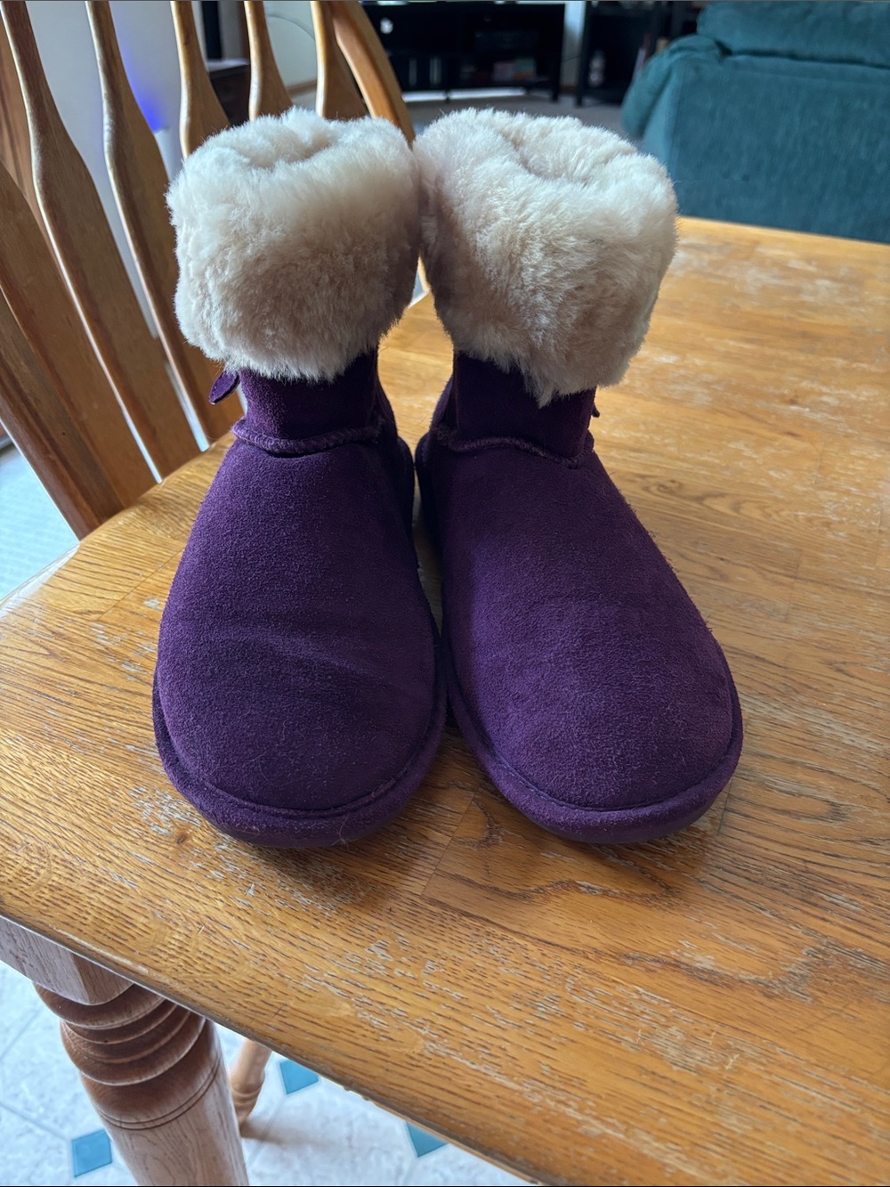 BearPaw Women's Plum Suede Winter Boots with Cream Plush Cuff